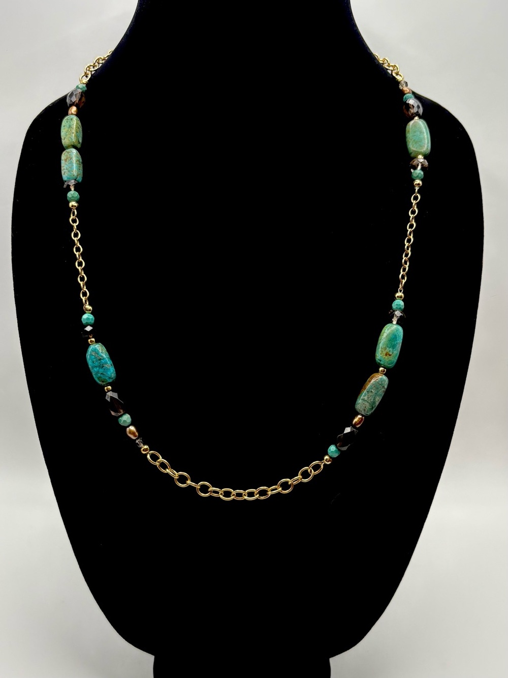Studio Barse Turquoise & Smoky Quartz Golden Bronze Southwestern Style Necklace